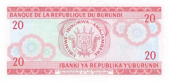 Burundi p27a 20 Francs 1979